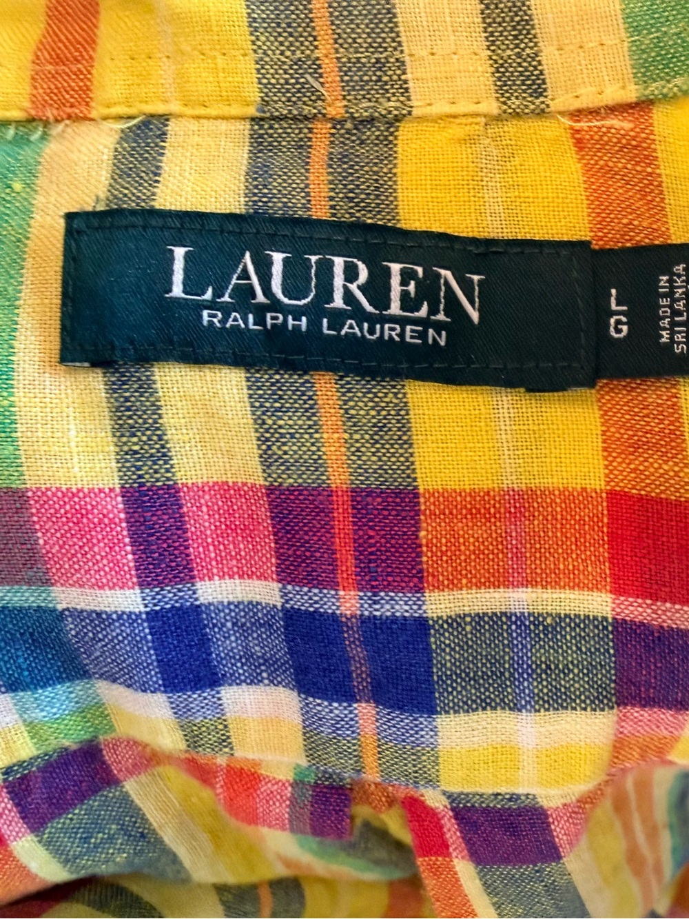 Ralph Lauren 100% Bright Yellow Multi-Color Plaid Button-Down Shirt - Picture 4 of 5